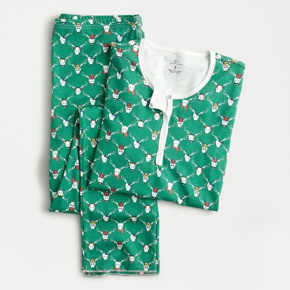 J.Crew Roller Rabbit X Pajama Set In Festive Reindeer in Green new w/tags Medium